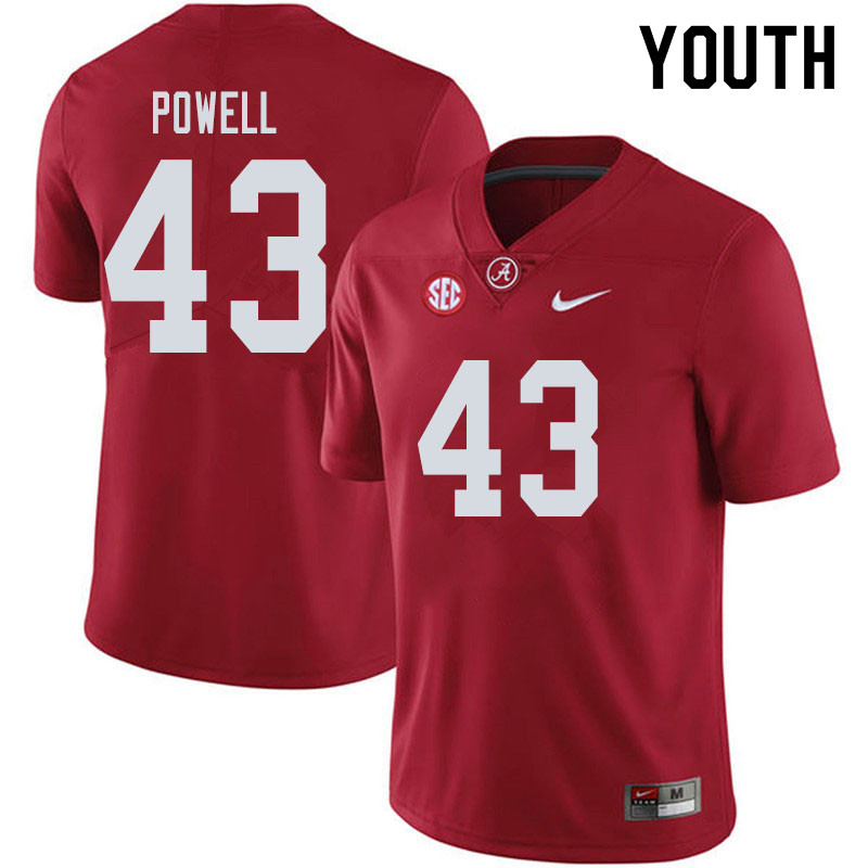 Alabama Crimson Tide Youth Daniel Powell #43 Crimson NCAA Nike Authentic Stitched 2019 College Football Jersey VT16S68DI